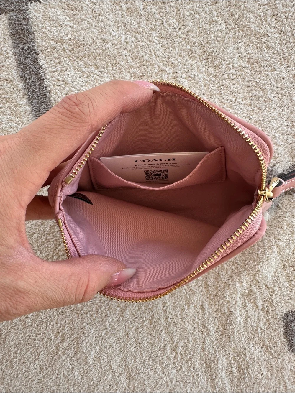 Coach Pink Signature Wristlet pink denim